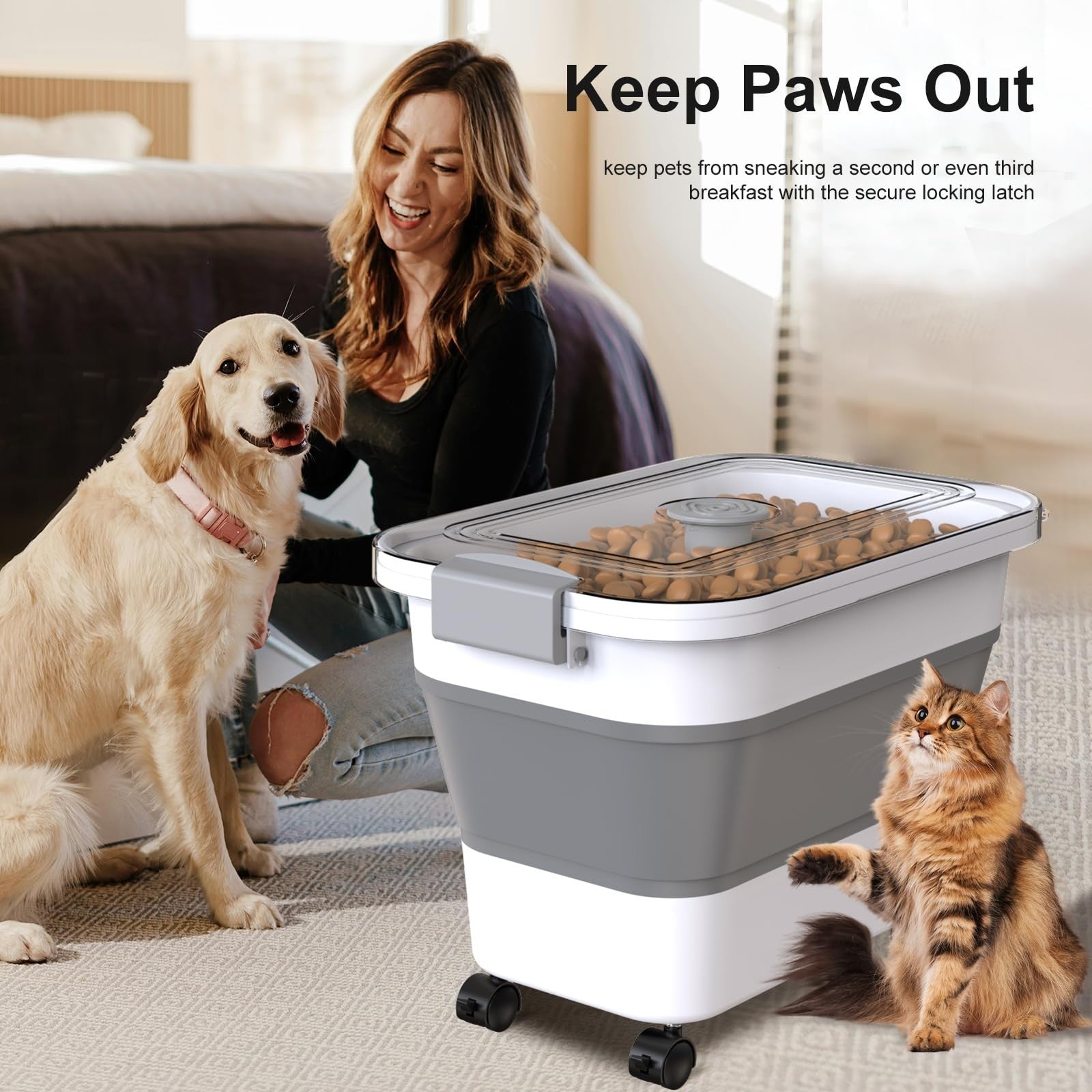 Collapsible Dog Food Storage Container 15 23 Lbs with Airtight Lid & Wheels, Tra5