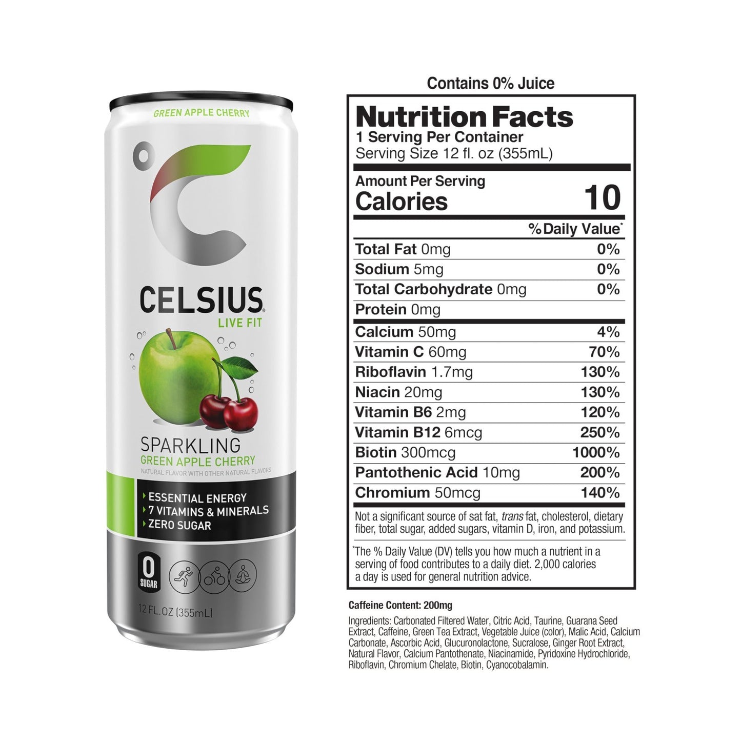 Sparkling Green Apple Cherry Energy Drink, Sugar Free, 12 Fl Oz, 12 Pack2