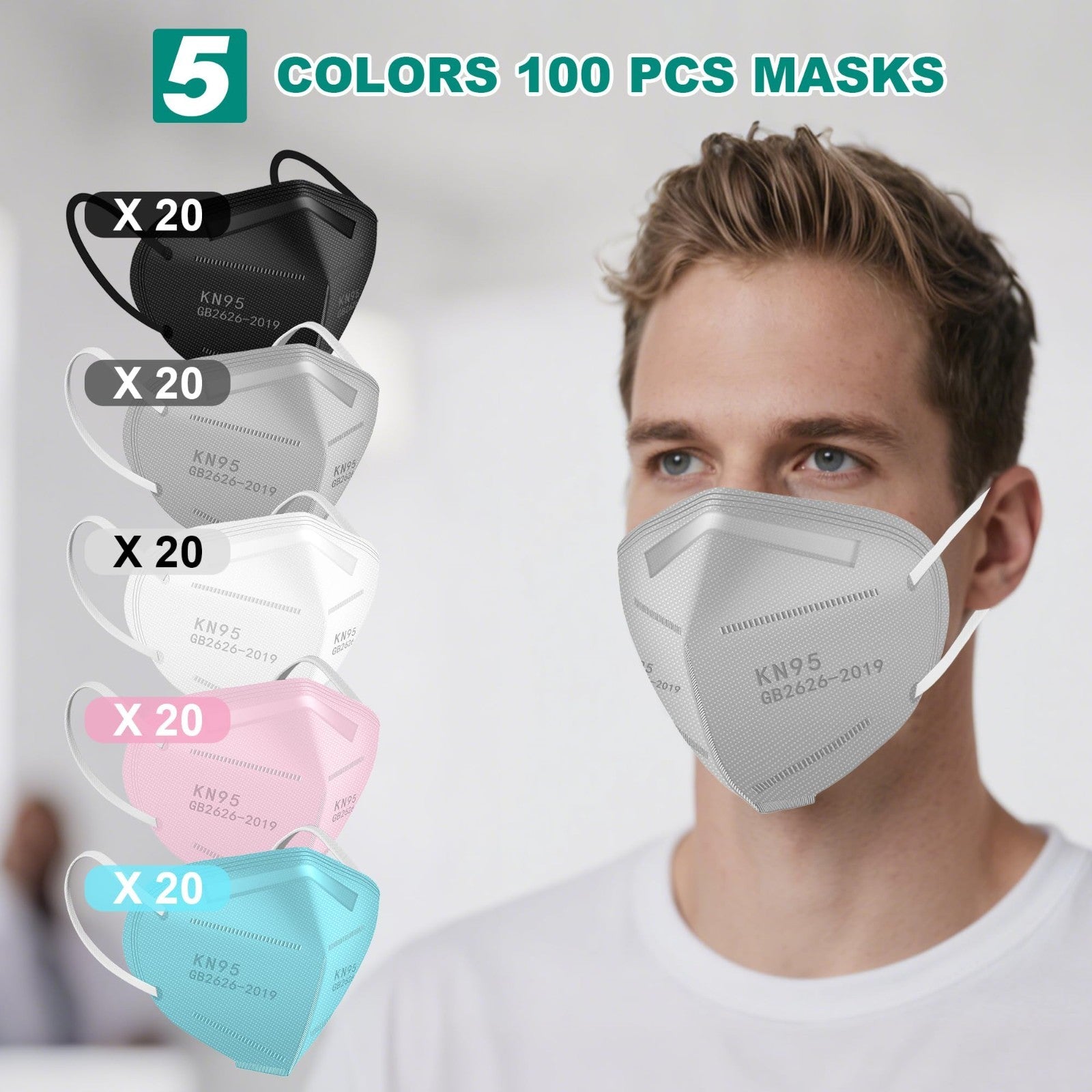 100 Pack KN95 Face Masks   Breathable Disposable Dust Masks for Adults, 5 Colors5