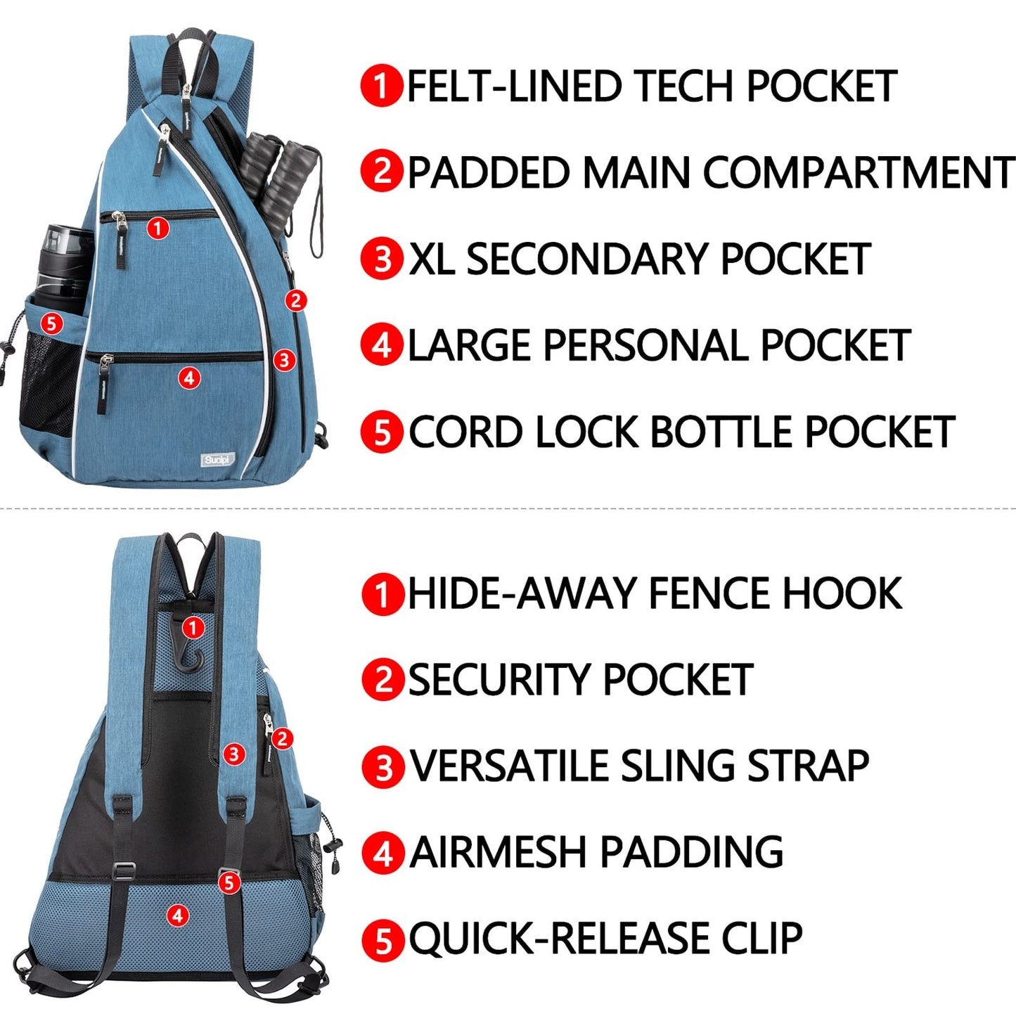 Adjustable Pickleball Backpack with Fence Hook, Large Capacity & Safety Pocket5