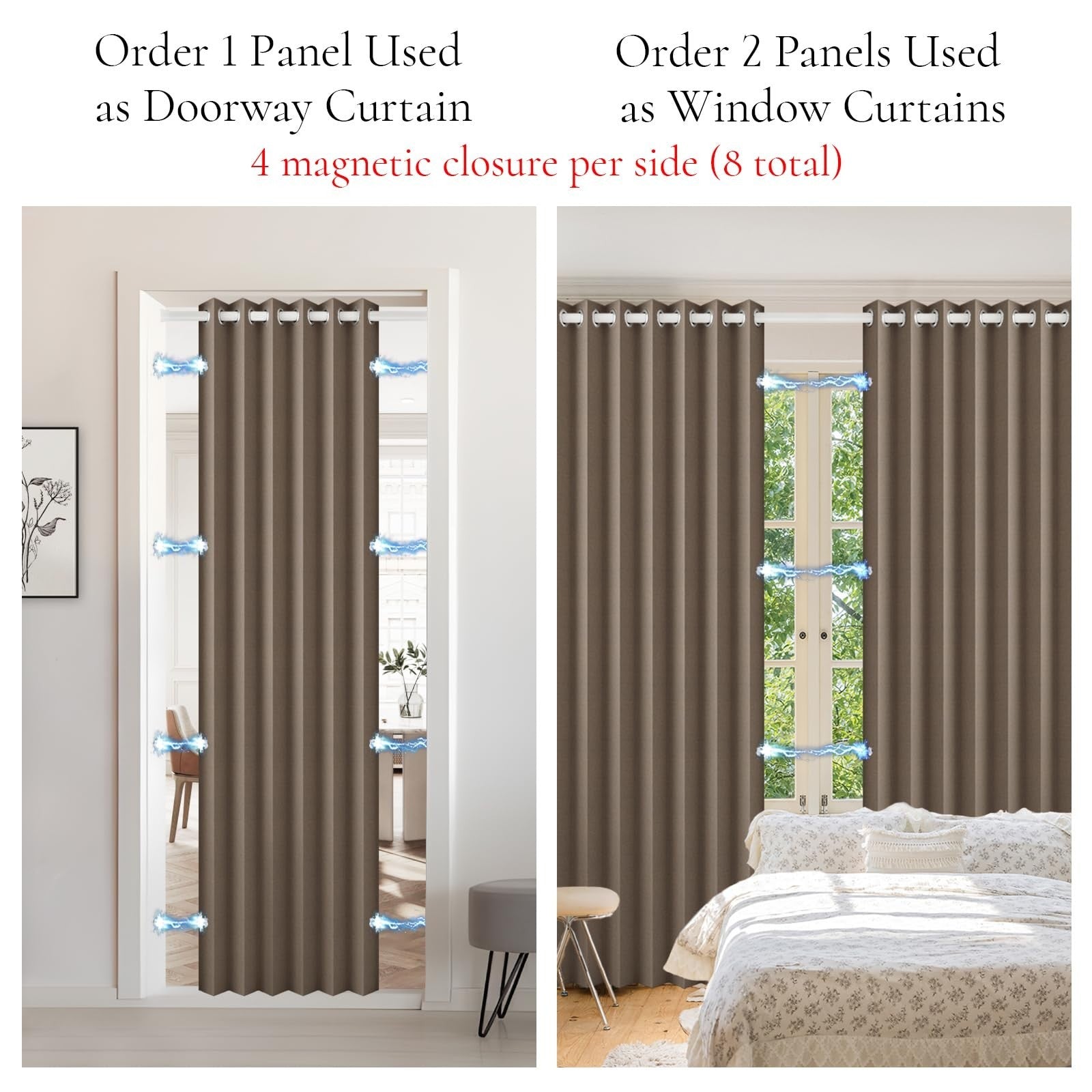 100% Blackout Magnetic Accordion Door Curtain   80" Length, Brown, Single Panel,7