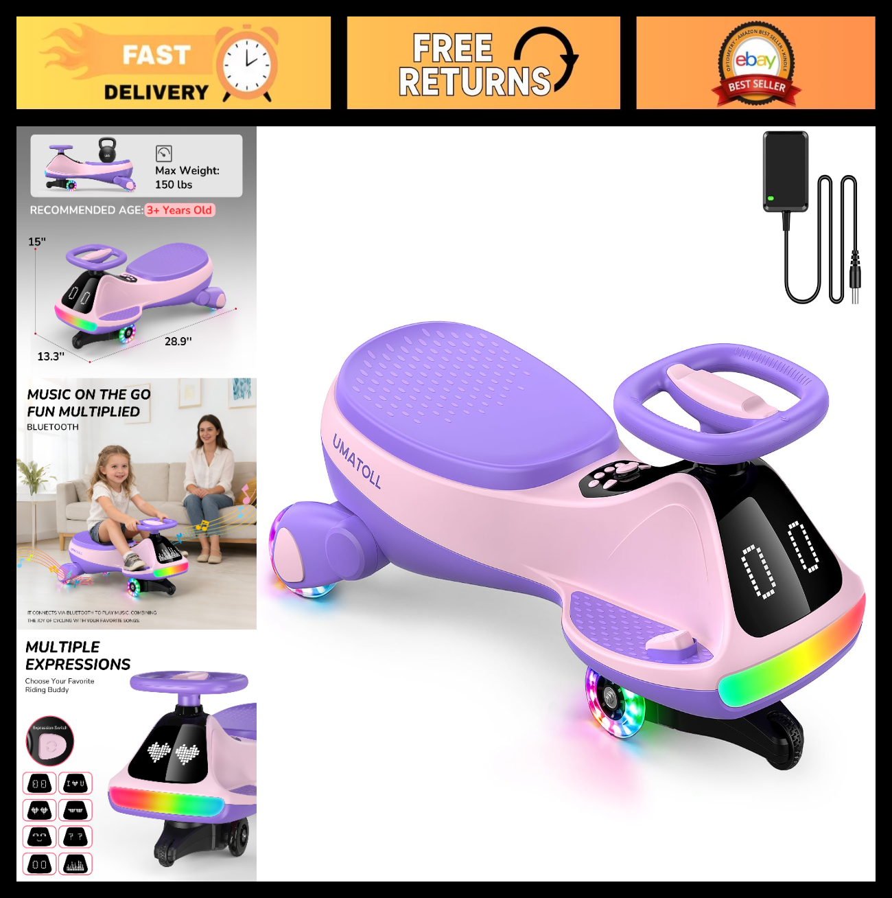 12V Electric Wiggle Car for Kids - Fun Ride-On Toy, Birthday Gift for Ages 3+0