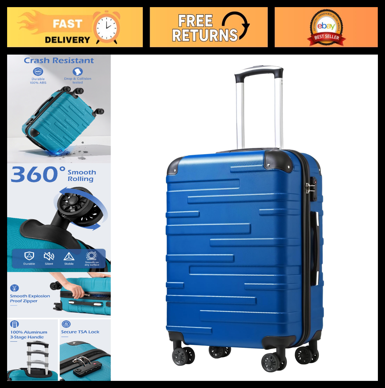 24" Hardside ABS Luggage with TSA Lock, Scratch-Resistant, 360° Spinner Wheels0