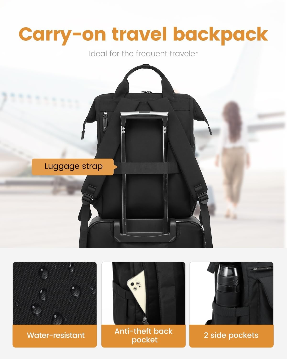 Stylish 15.6" Laptop Backpack for Women   College, Work, Travel, Nurse Bag, Blac4