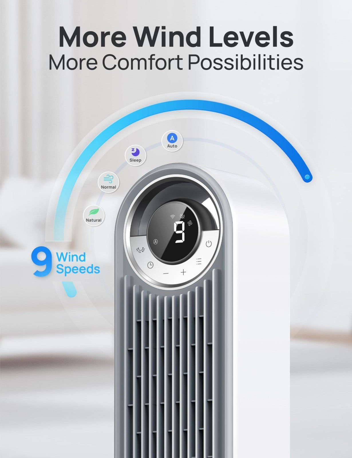 Bladeless Tower Fan with 9 Speeds, 90° Oscillation, 20dB Quiet, 12H Timer   Idea5
