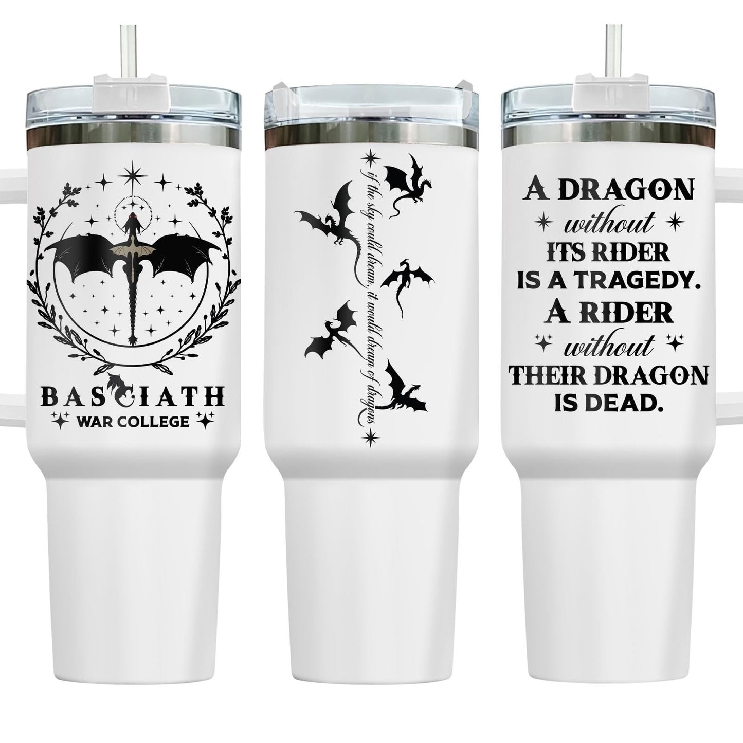 40oz Insulated Tumbler with Handle & Straw   Dragon Rider Travel Mug, Perfect Gi1