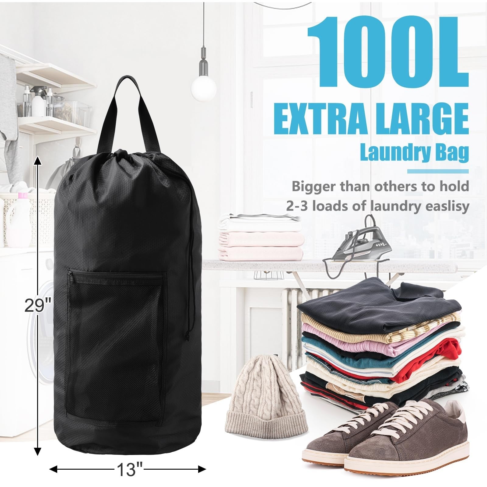Optimized eBay Title: "2PCS Extra Large Travel Laundry Bag Backpack with Mesh2