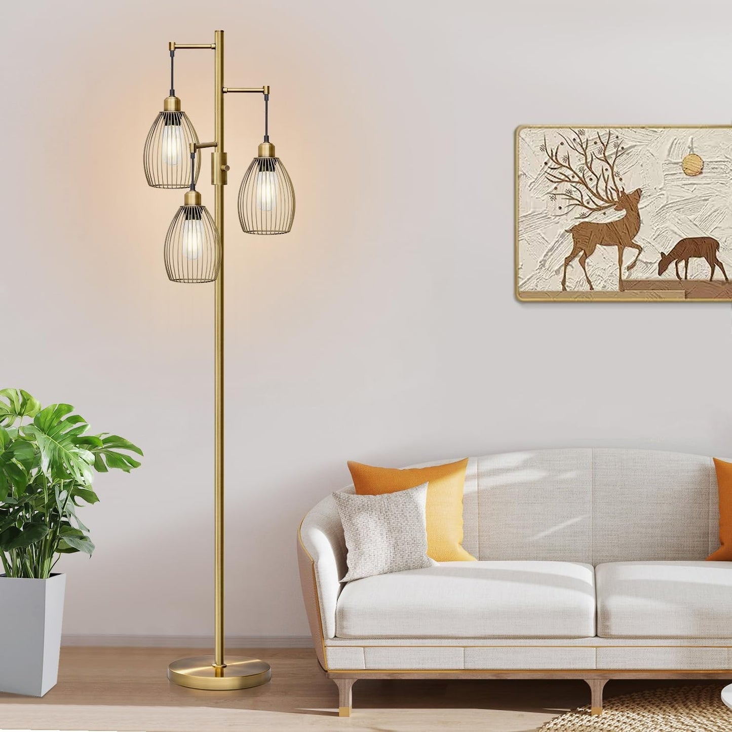 Dimmable Floor Lamp with 3 LED Edison Bulbs, Industrial Farmhouse Style, Tall Te1