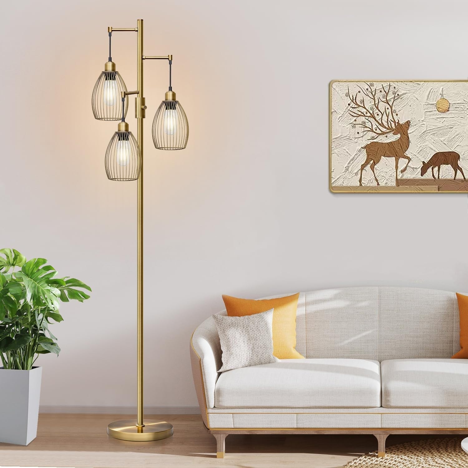 Dimmable Floor Lamp with 3 LED Edison Bulbs, Industrial Farmhouse Style, Tall Te1