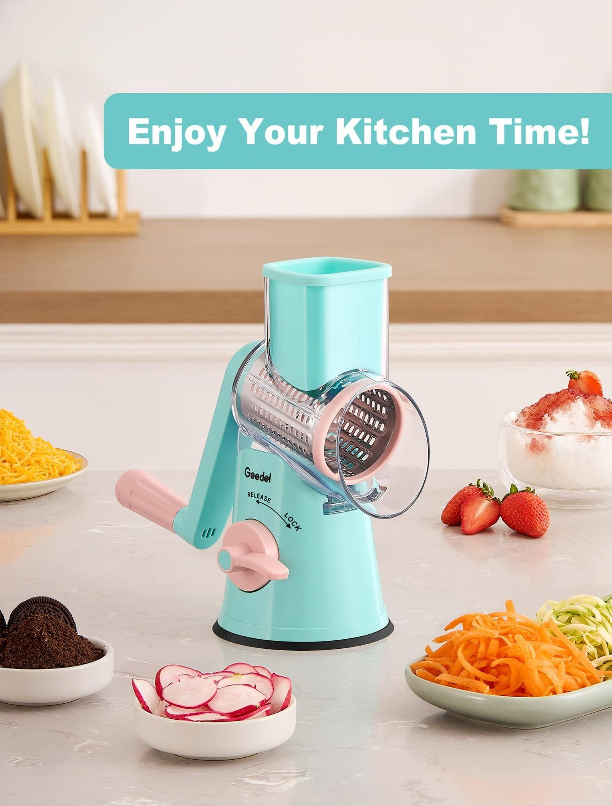 Rotary Cheese Grater & Vegetable Slicer   5 Blades, Stainless Steel, Fast Cuttin2