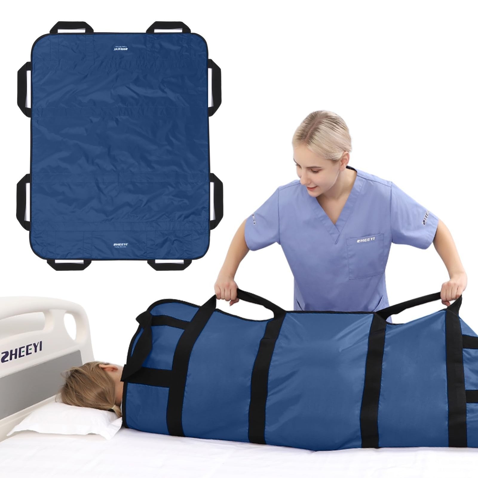 48"x40" Reusable Bed Pad with Handles   Washable Transfer Sheet for Lifting & Re1