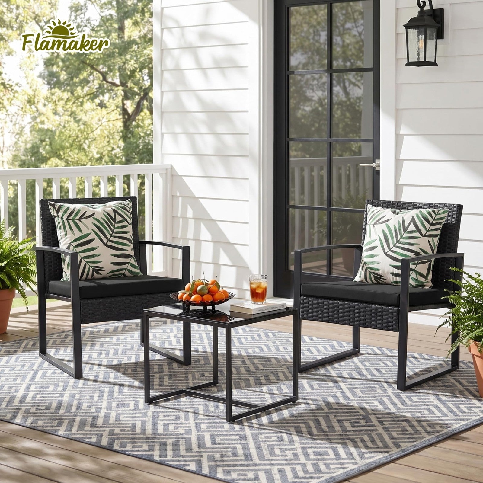 3 Piece Outdoor Wicker Patio Furniture Set | Modern Rattan Bistro Chairs & Table7
