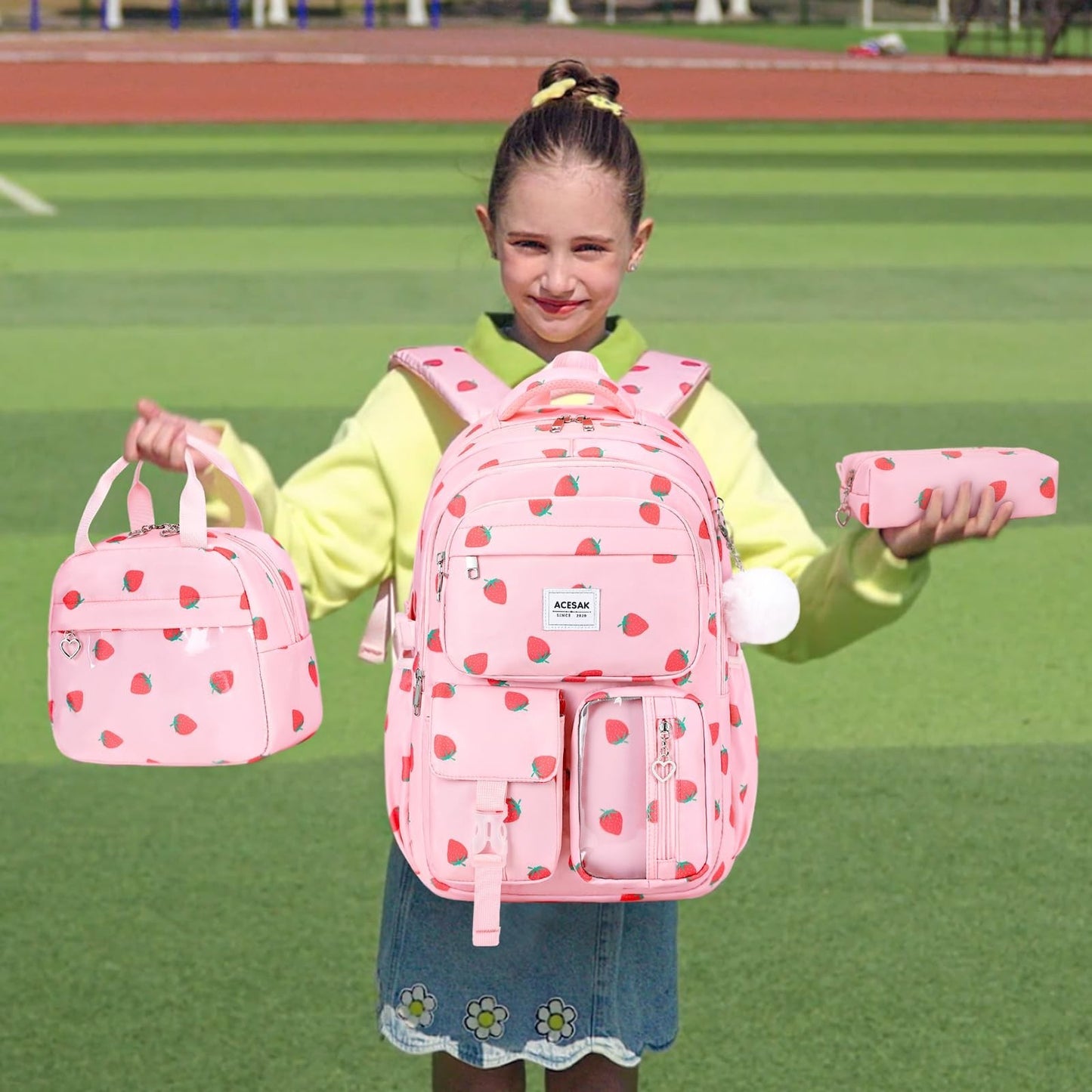 Stylish Girls Backpack with Lunch Bag & Pencil Pouch   Teen School Bookbag, Pink2