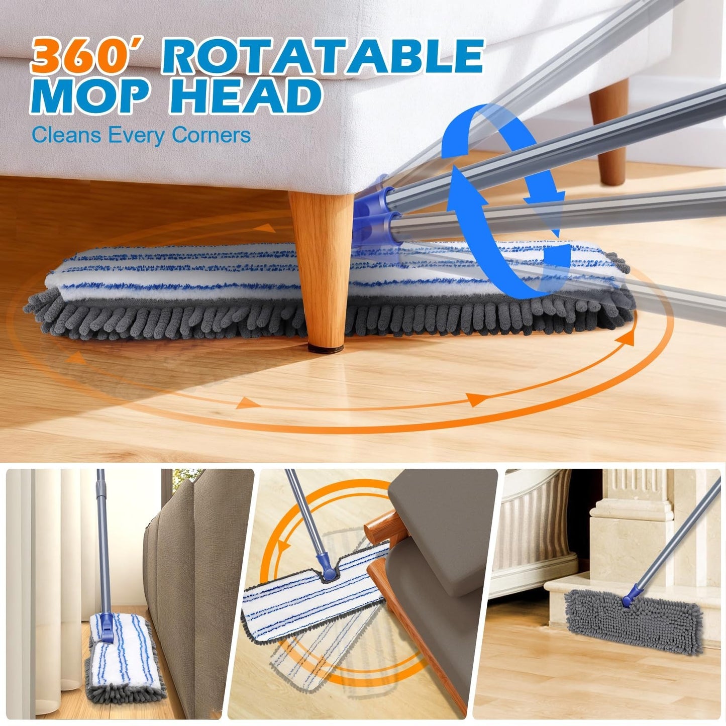 Adjustable Microfiber Mop - Wet Dry Dust Mop with Flip Design for Easy Cleaning3
