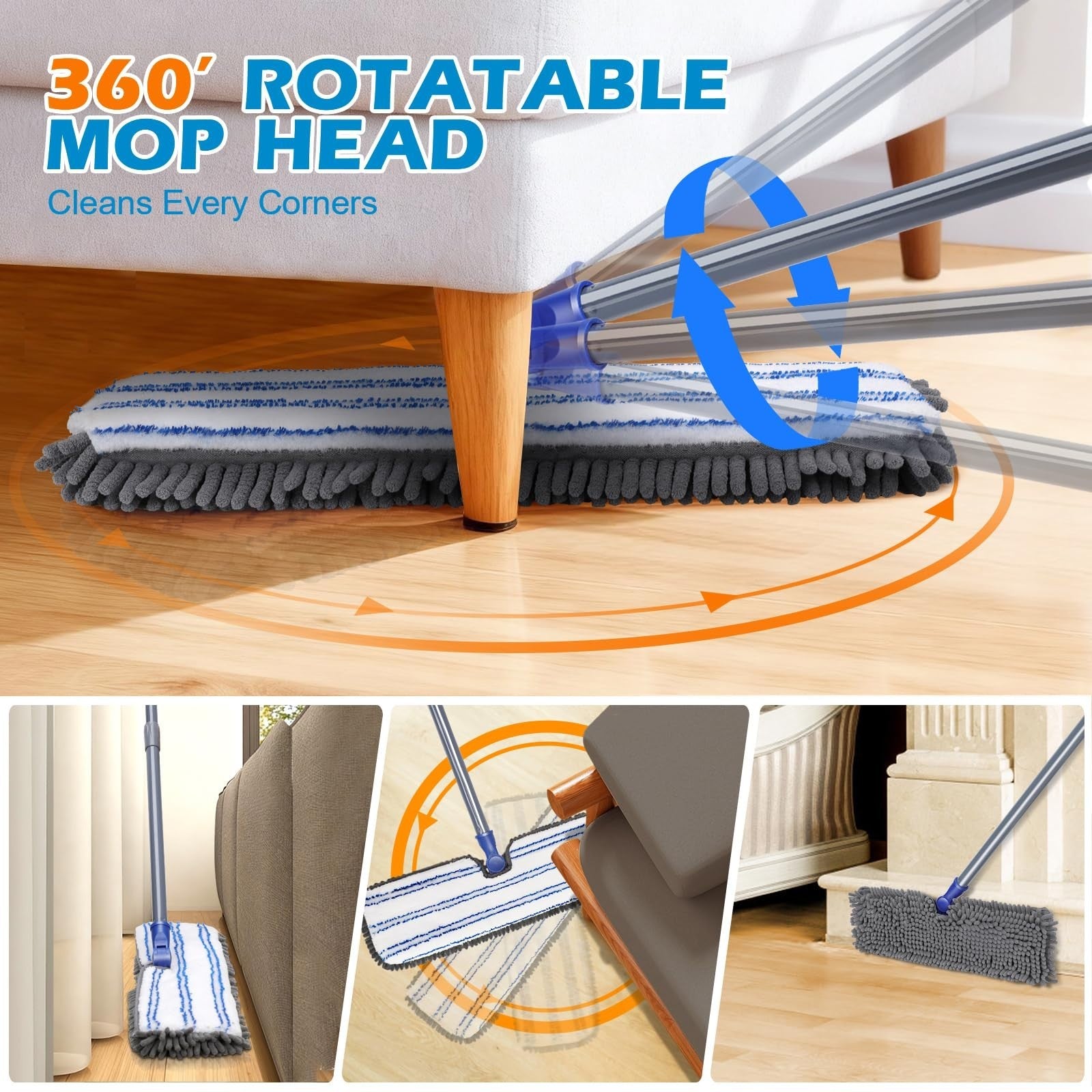 Adjustable Microfiber Mop - Wet Dry Dust Mop with Flip Design for Easy Cleaning3