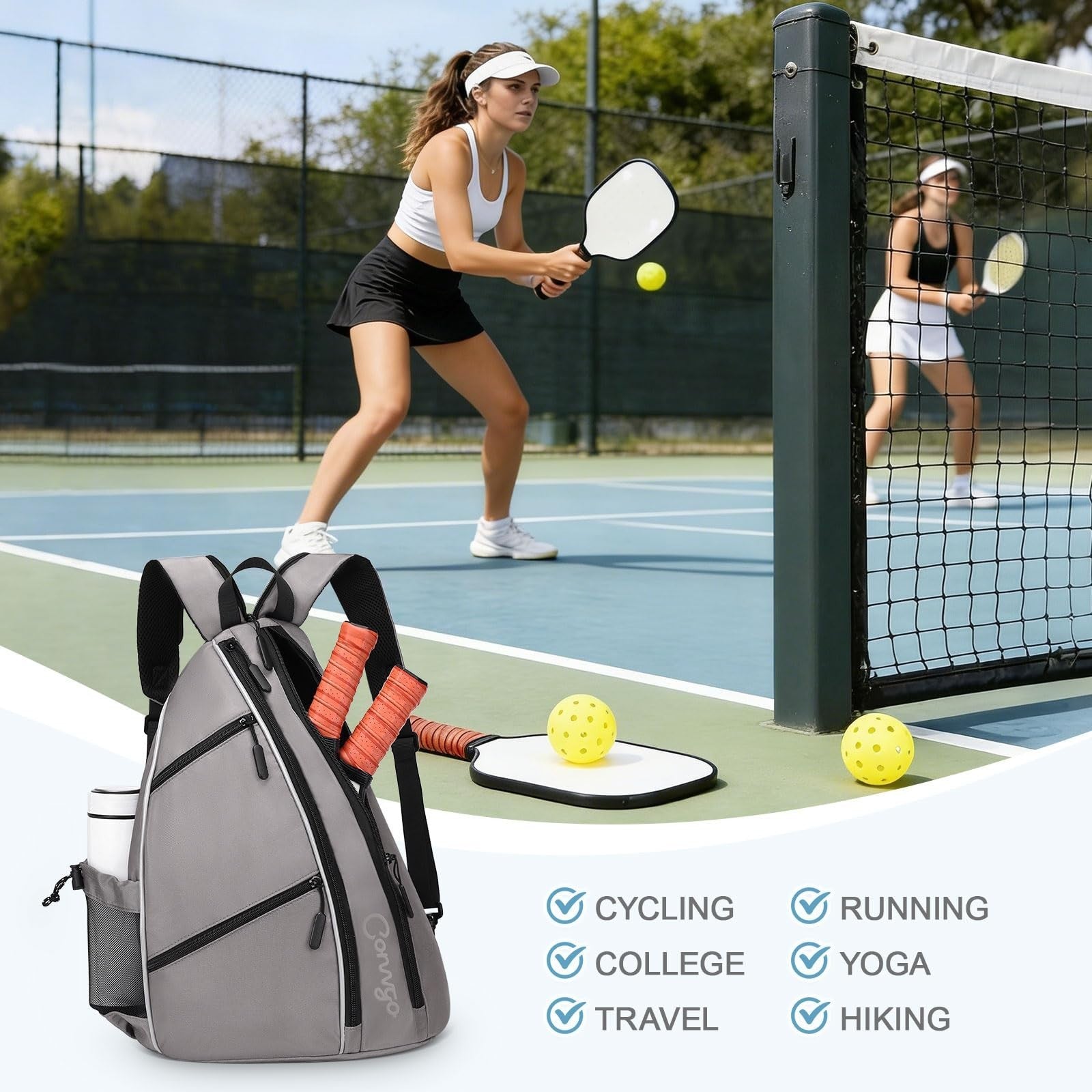Adjustable Pickleball Backpack & Sling Bag - 2-in-1 Sports Bag for Tennis & Pick8