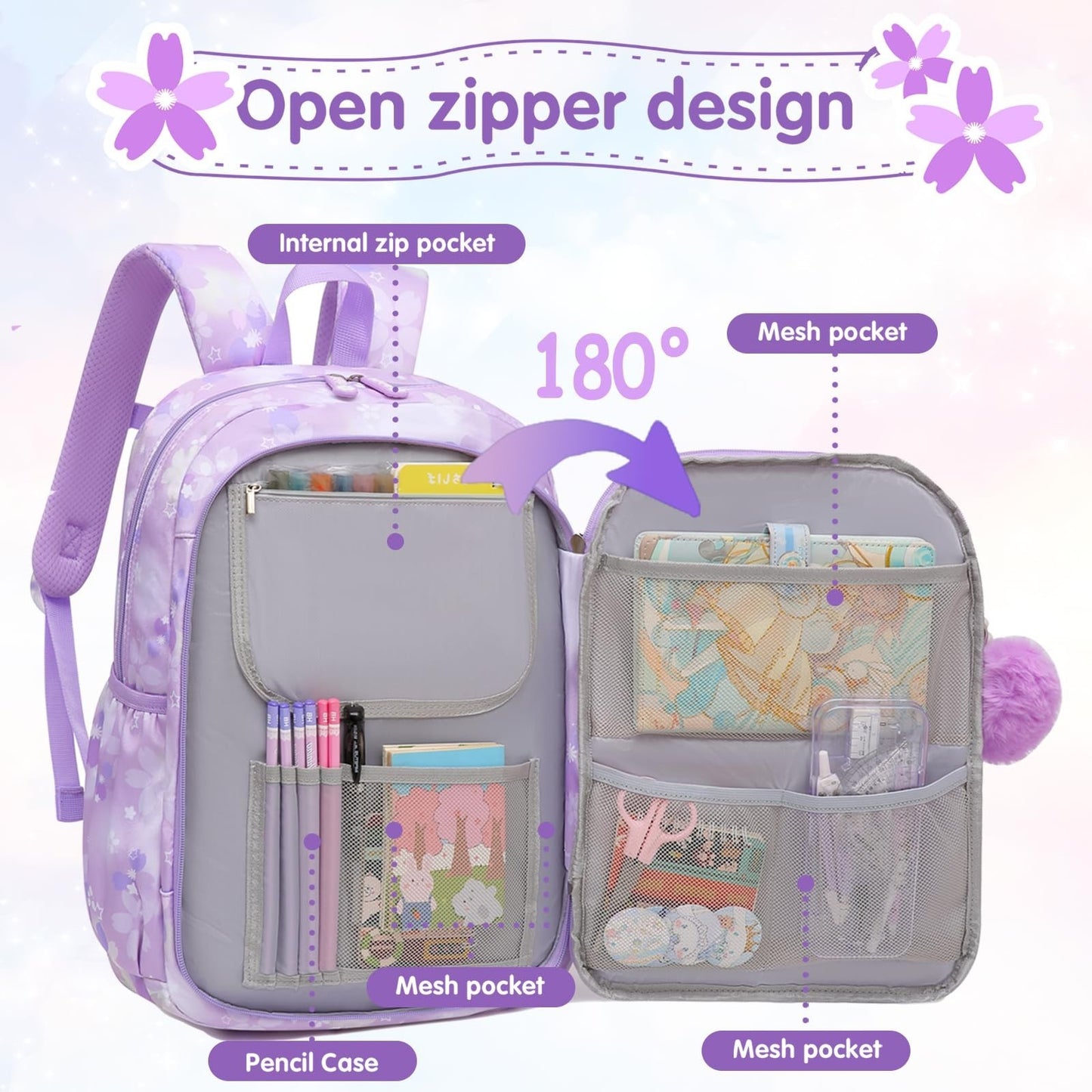 Stylish Girls School Backpack 17"   Kids Book Bag with Multiple Pockets, Splash 3