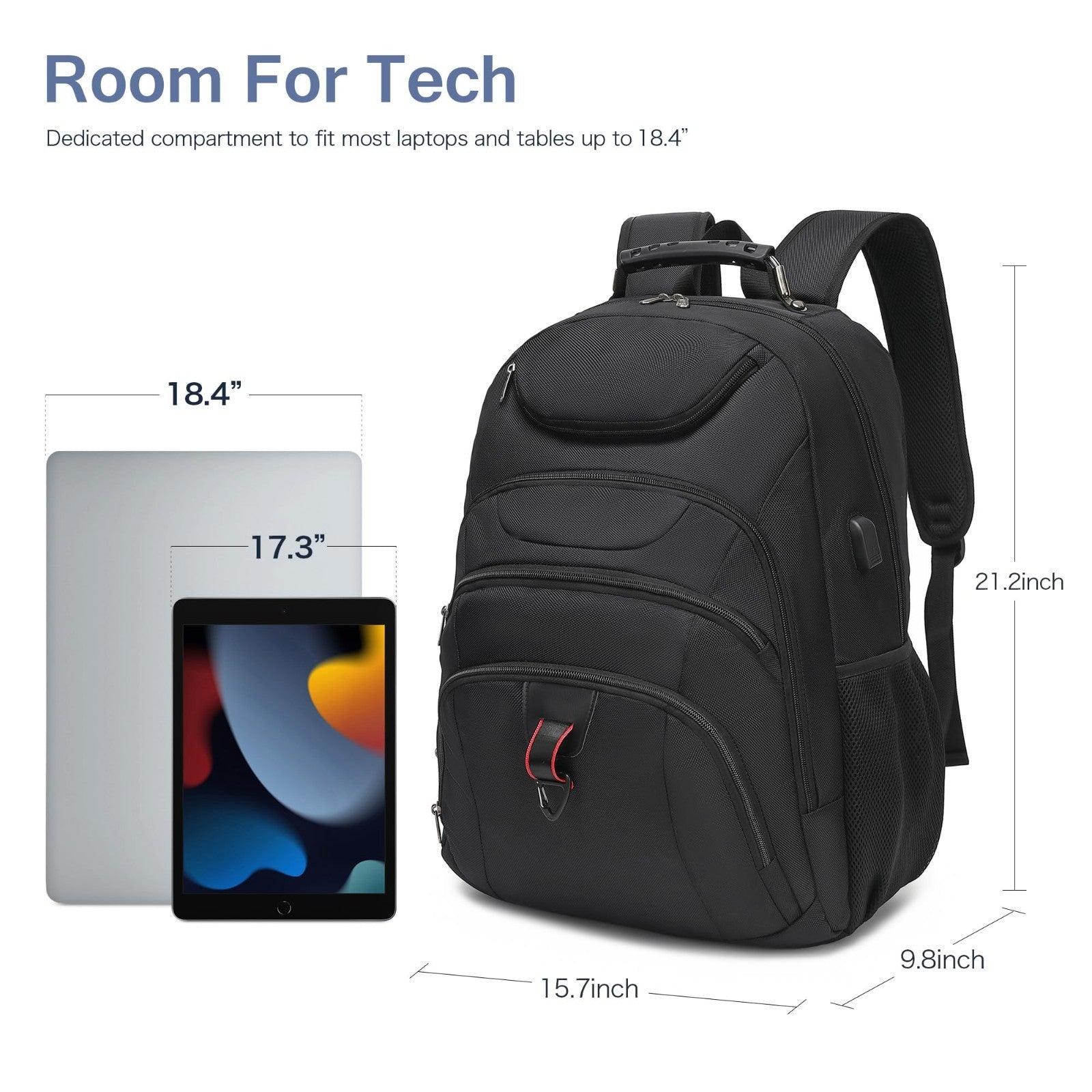 Extra Large 37L Laptop Backpack for Men, 18.4" Gaming Travel Bag with USB Port,2