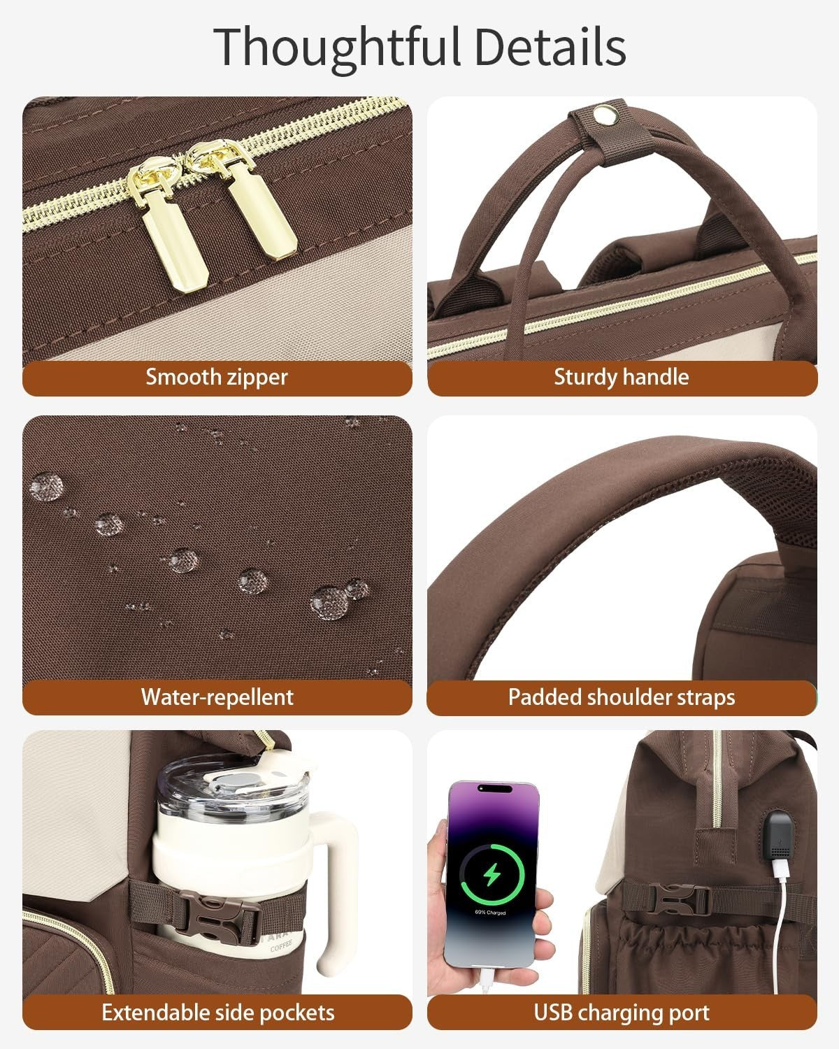 Stylish Computer Backpack for Women   Laptop Bag with USB Charger & Cup Holder,5