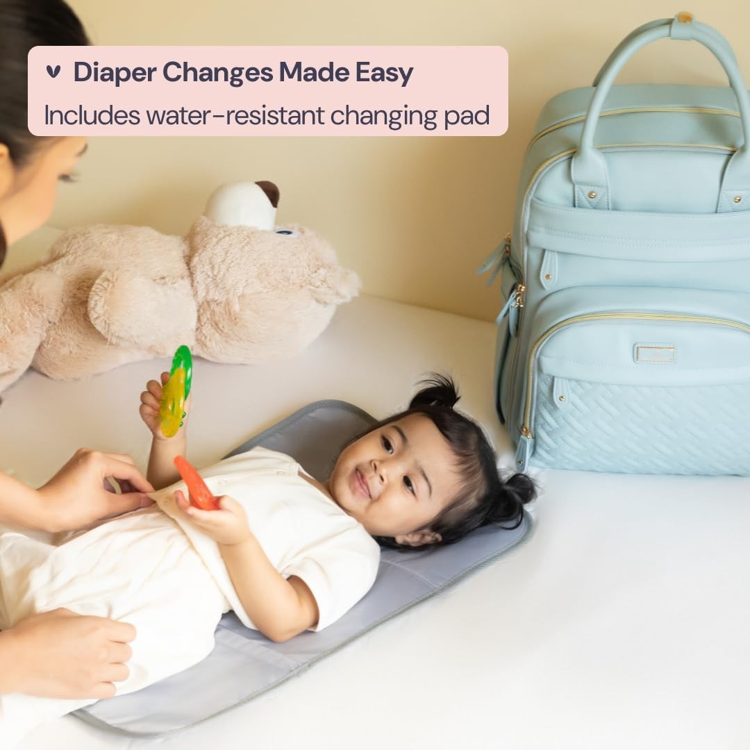 Multi Function Leather Diaper Bag Backpack   Water Resistant, Changing Pad, Stro8