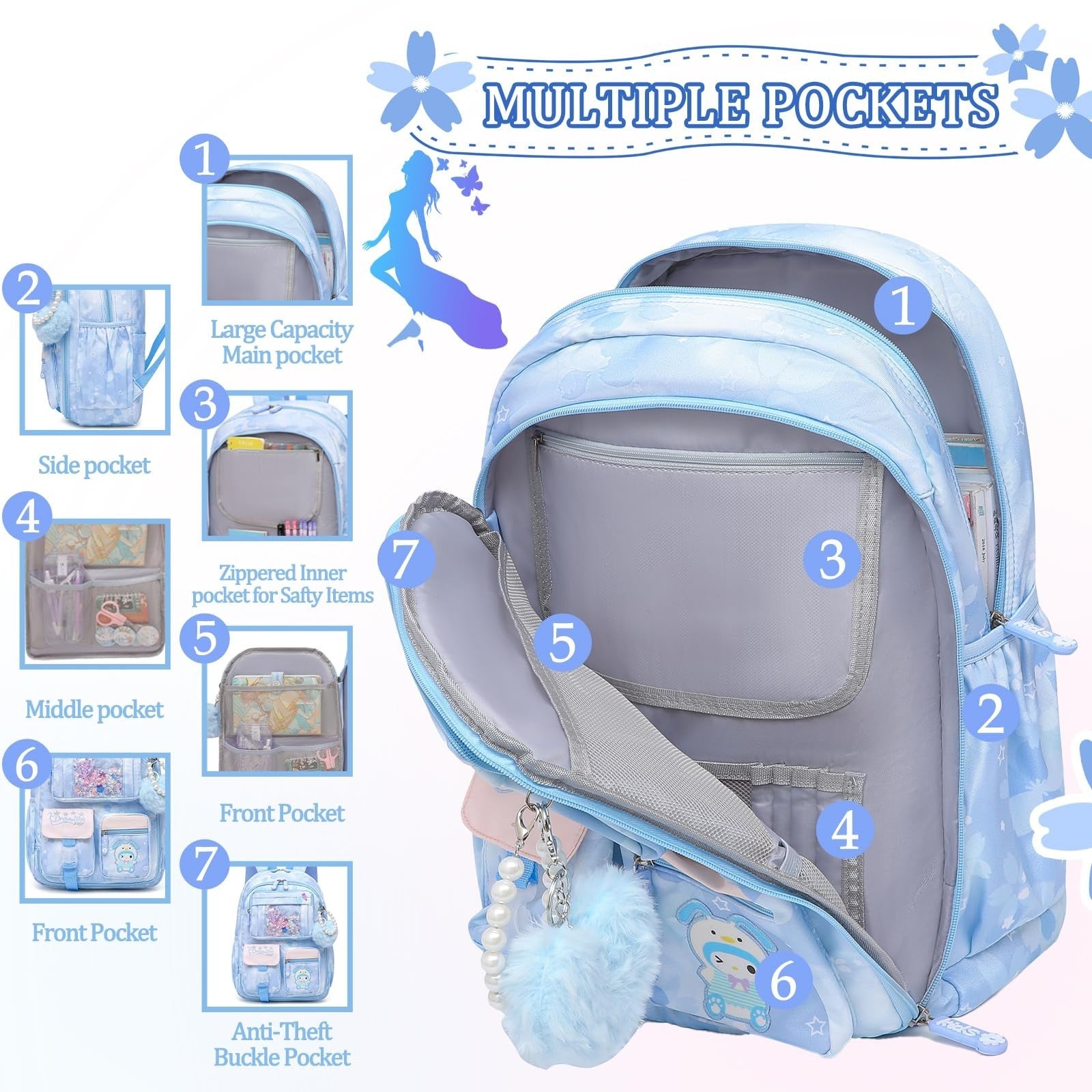 Stylish Girls School Backpack   17" Kids Book Bag with Multiple Pockets, Splash 2