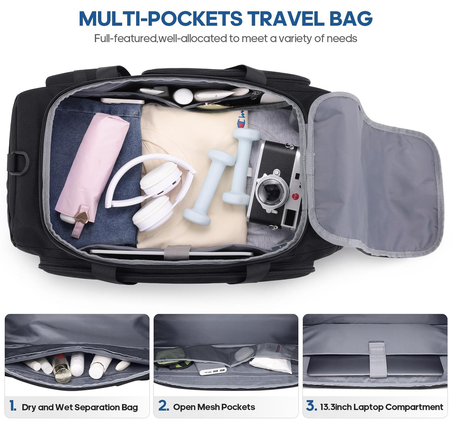 Versatile 3-in-1 Gym Bag with Shoe & Laptop Compartment - Anti-Theft Duffle Back3