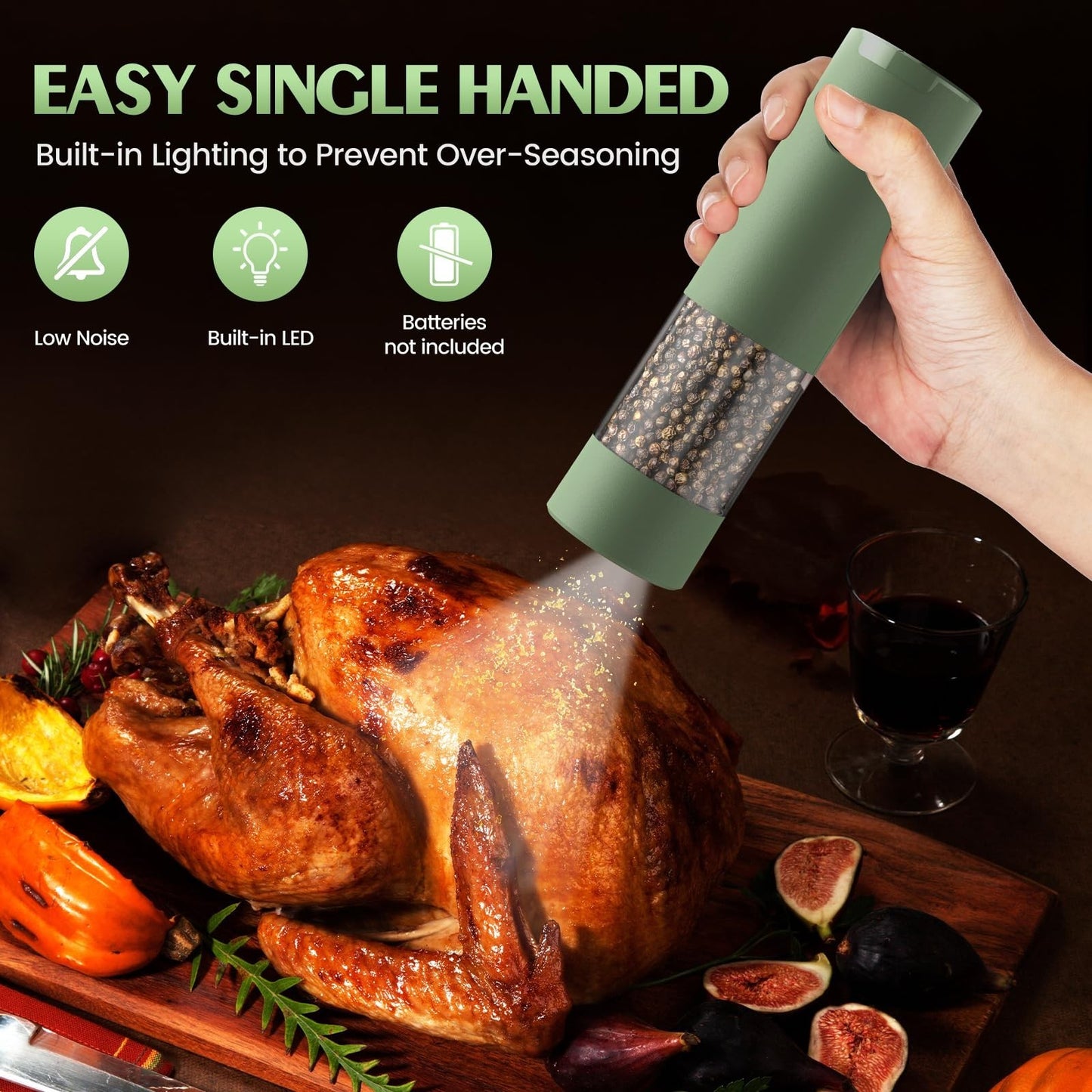 Electric Salt and Pepper Grinder Set   Automatic Adjustable Coarseness Shakers f3