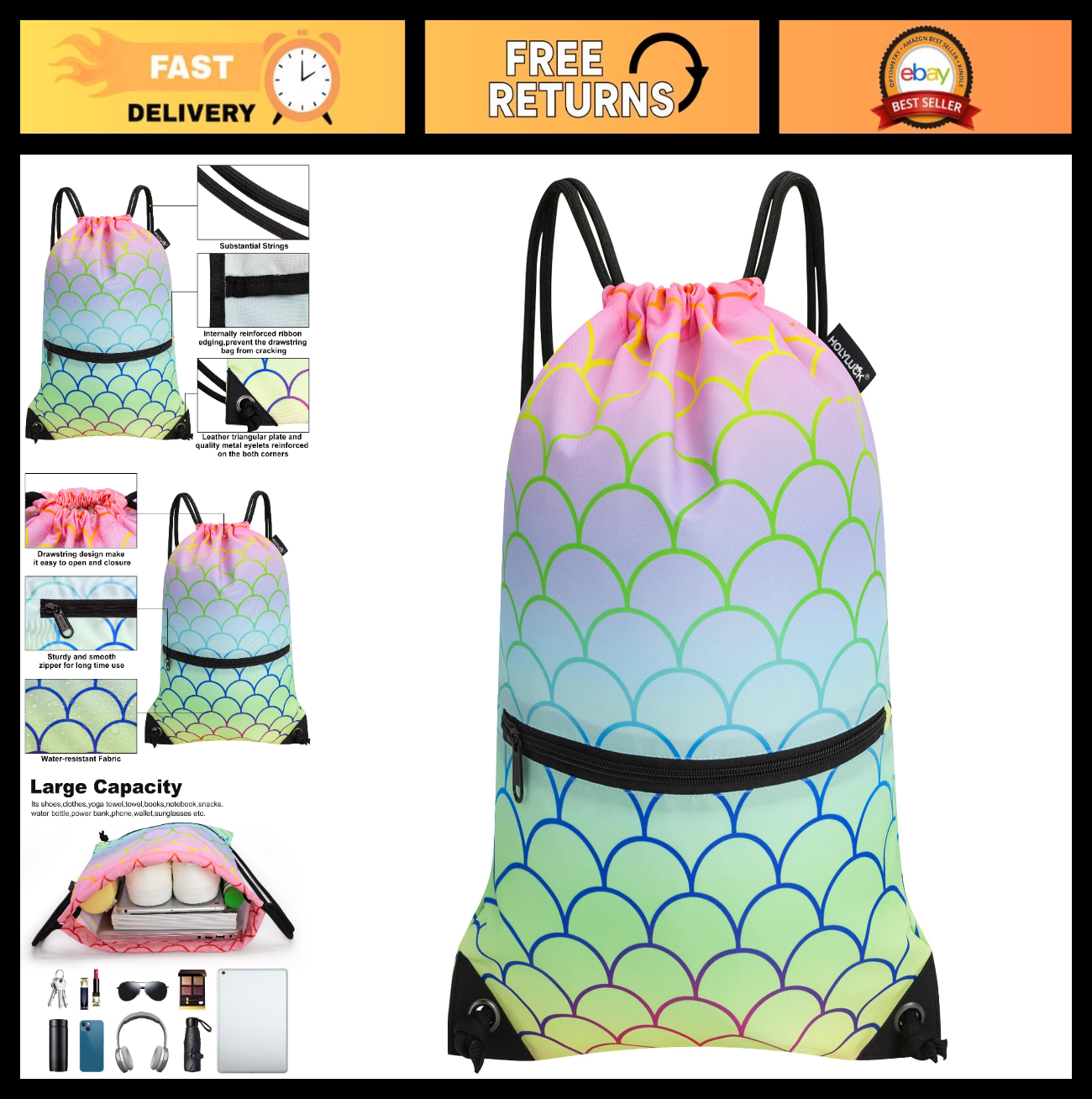 Drawstring Backpack Gym Bag, Lightweight Sport Sackpack for Travel & School0