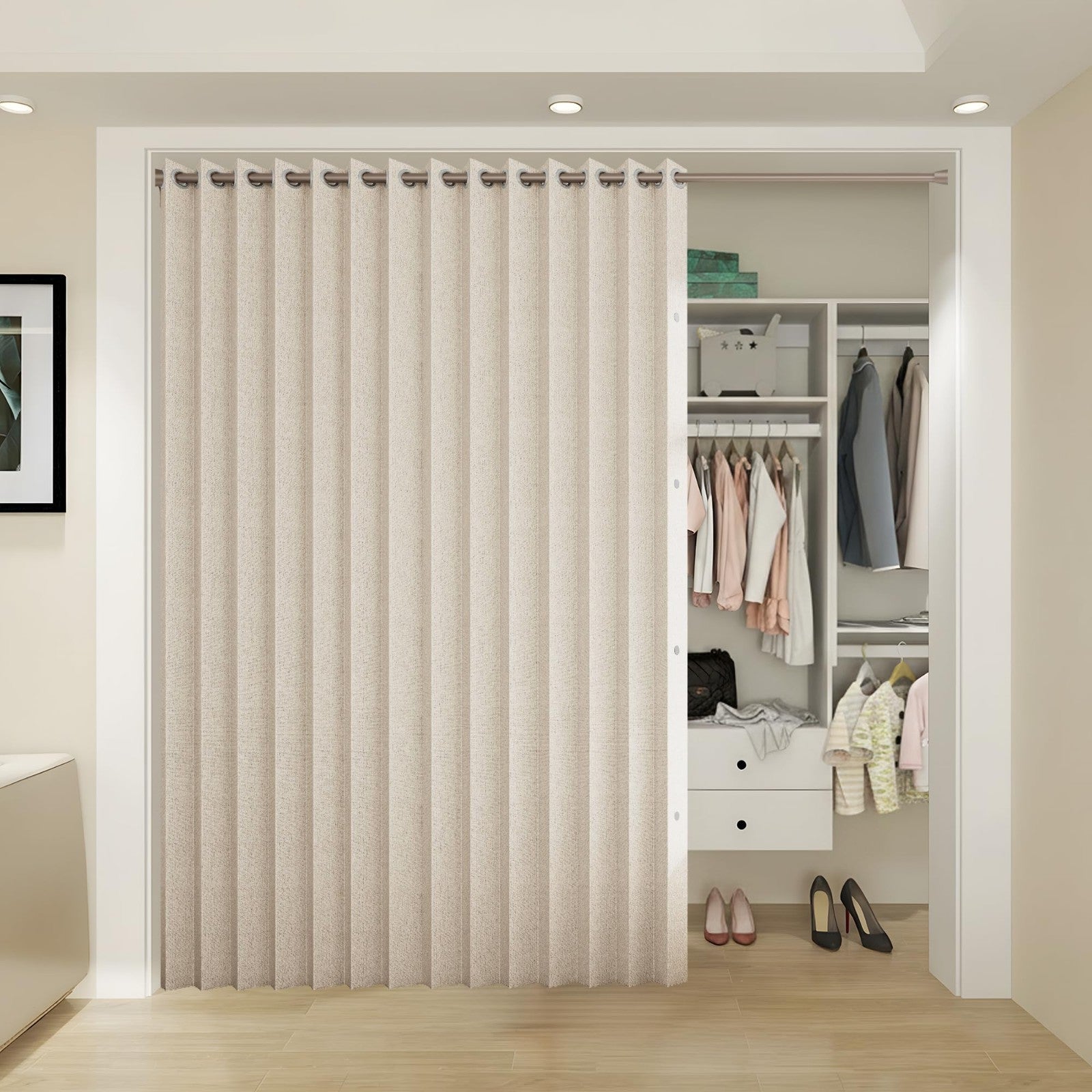 Accordion Door Curtains for Doorways, Fabric Privacy Curtain Panel 100x96 Sand8
