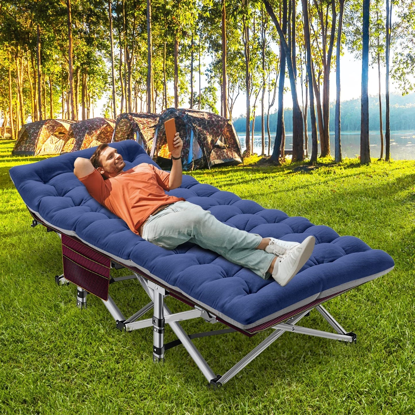 Folding Camping Cot for Adults   28" Wide Heavy Duty Bed, 800 lbs Capacity, Remo4