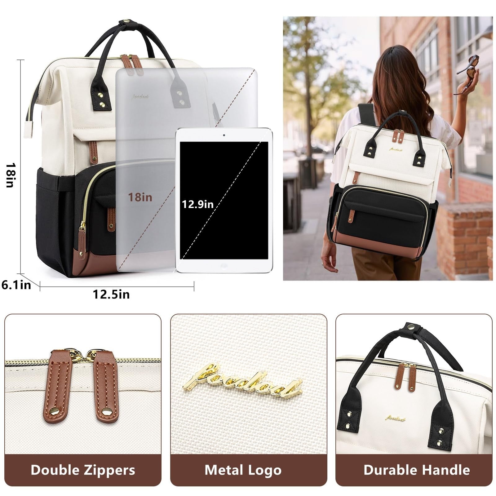 Stylish 18" Laptop Backpack for Women   Anti Theft Travel Bag with USB Port, Dur2