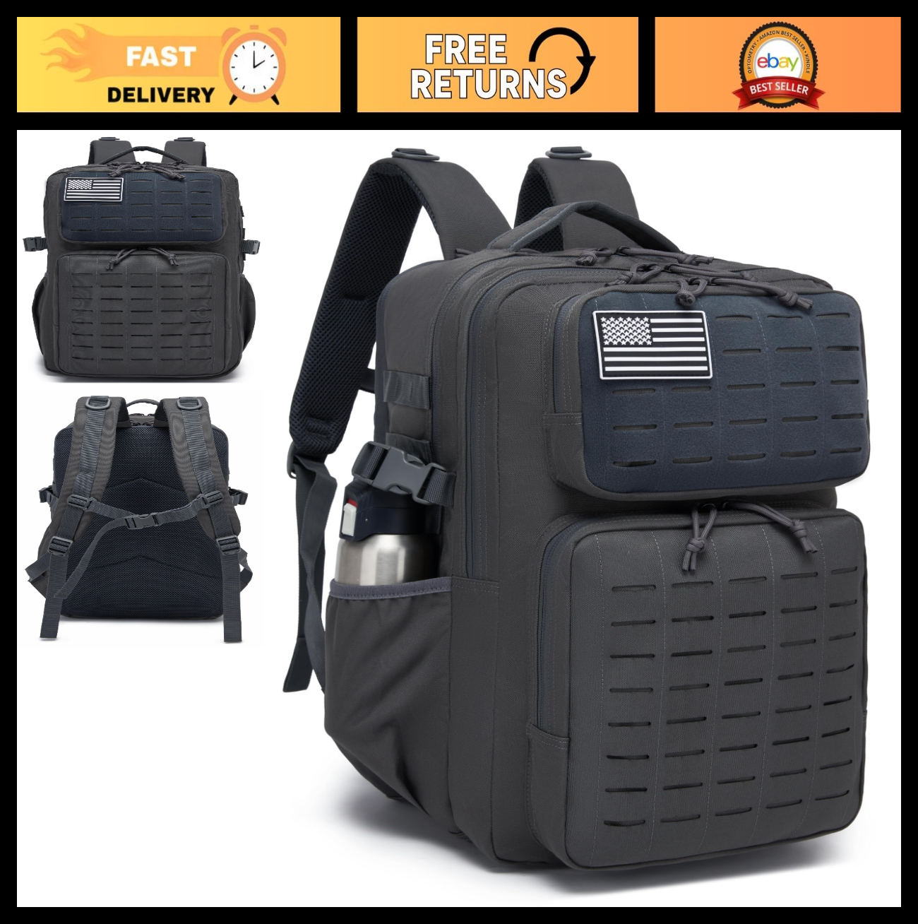 Waterproof Military Tactical Backpack 35L, MOLLE Daypack with Water Bottle Holde0