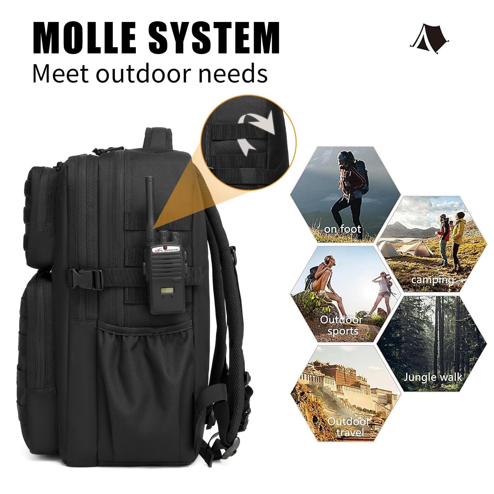 Waterproof Military Tactical Backpack   3 Day Assault Pack, Molle Daypack with B6