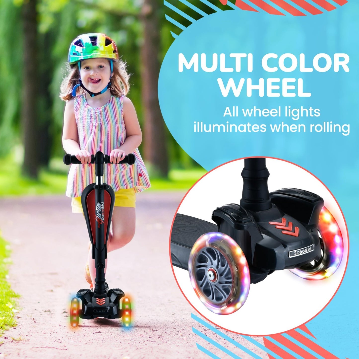 3-Wheeled Kids Scooter with LED Lights, Adjustable Handlebar, Foldable Seat, Sit4