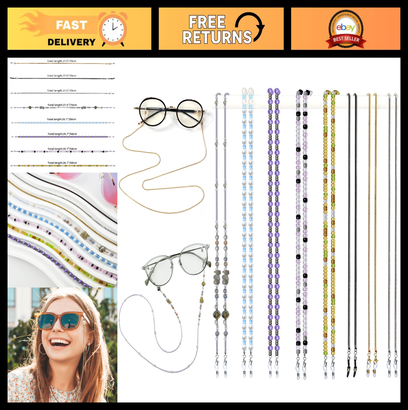 Beaded Eyeglass Chain Strap Holders - 8 Pcs Neck Accessories for Women0