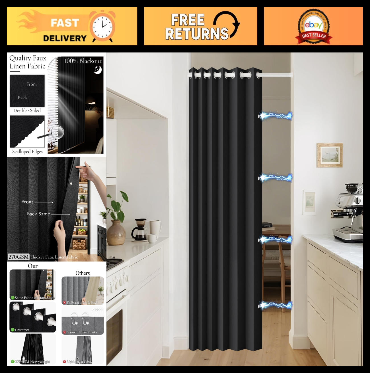 100% Blackout Magnetic Folding Door Curtain   Accordion Panel for Doorway, Laund0