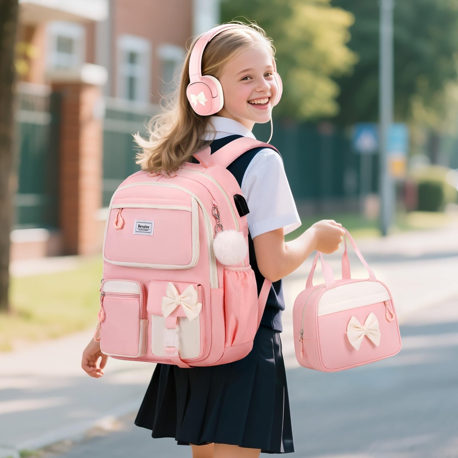 Cute Bow Backpack for Girls   School Bag with Lunch Bag & Pencil Case, Stylish &5