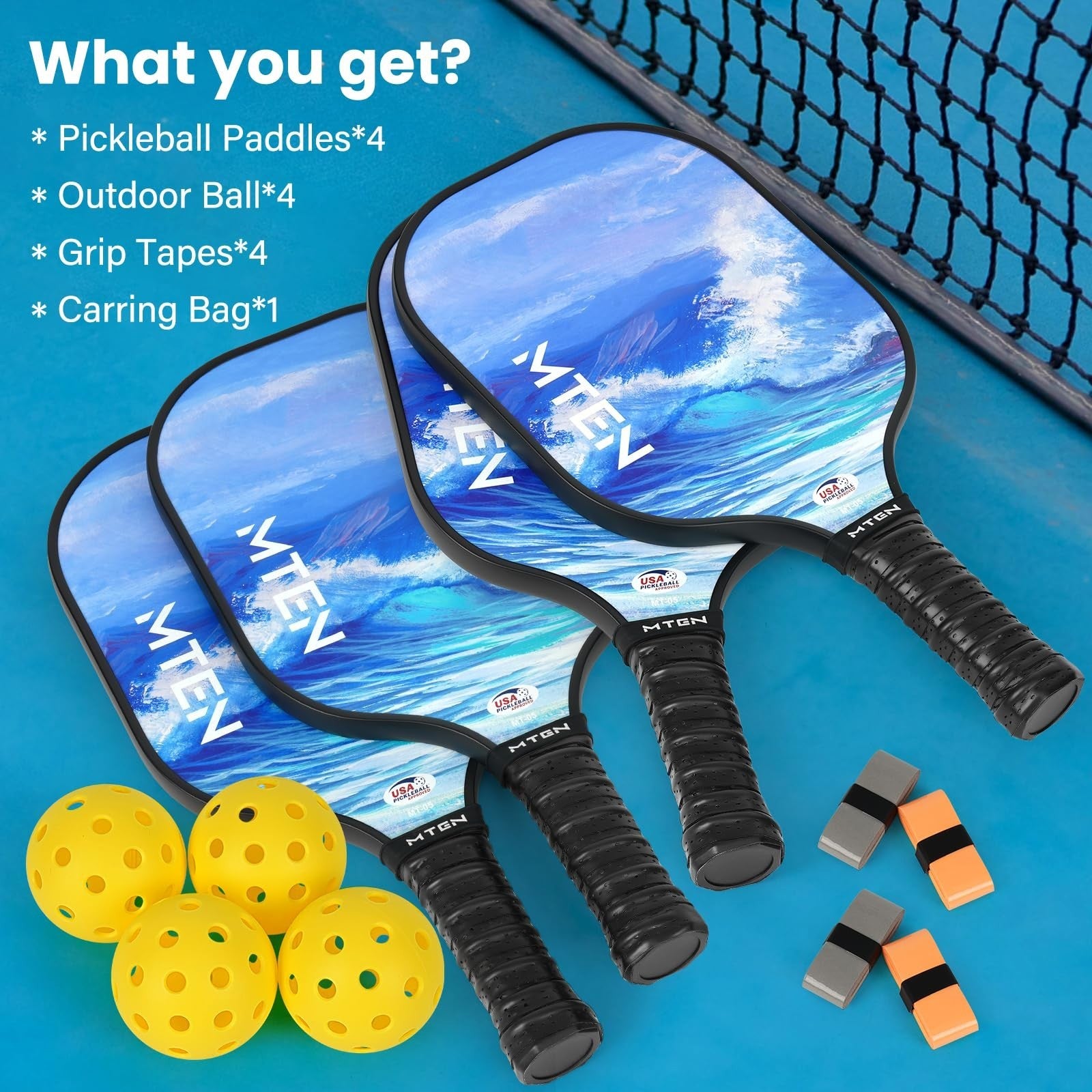 Pickleball Paddle Set of 2/4/1 - USAPA Approved Fiberglass Rackets, Lightweight12