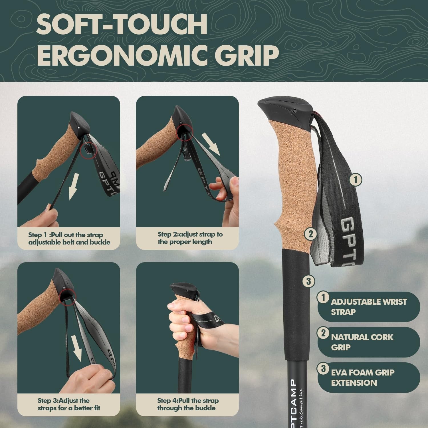 Collapsible Trekking Poles - Lightweight Adjustable Hiking Sticks, 2pc Set with4