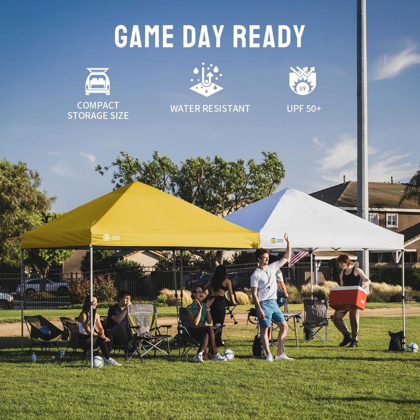 8x8 Pop Up Canopy Tent   One Push Setup, Yellow Sun Shade for Events, Camping, P6