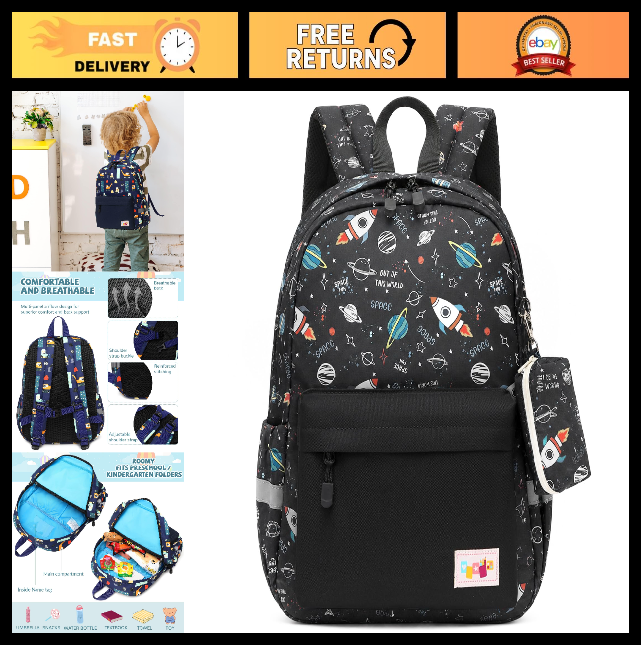 Kids Toddler Backpack with Chest Strap   Durable, Lightweight, Perfect for Boys0