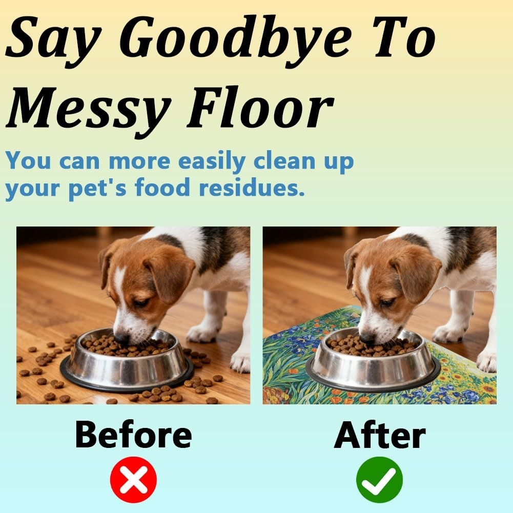 Floral Cat Dog Feeding Mat 12"x20" - Non-Slip, Quick-Dry, Absorbent Floor Protec5