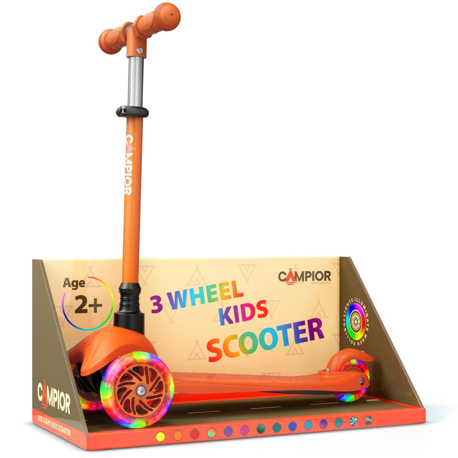 Orange Mini 3-Wheel Kids Scooter - Lean-to-Steer, LED Wheels, Adjustable Handleb1