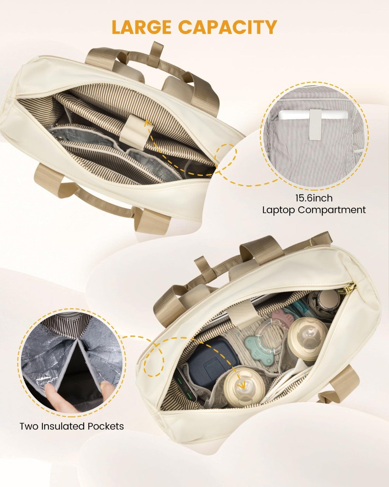 Diaper Bag Backpack Tote with Insulated Pockets & Changing Pad   Stylish & Funct3