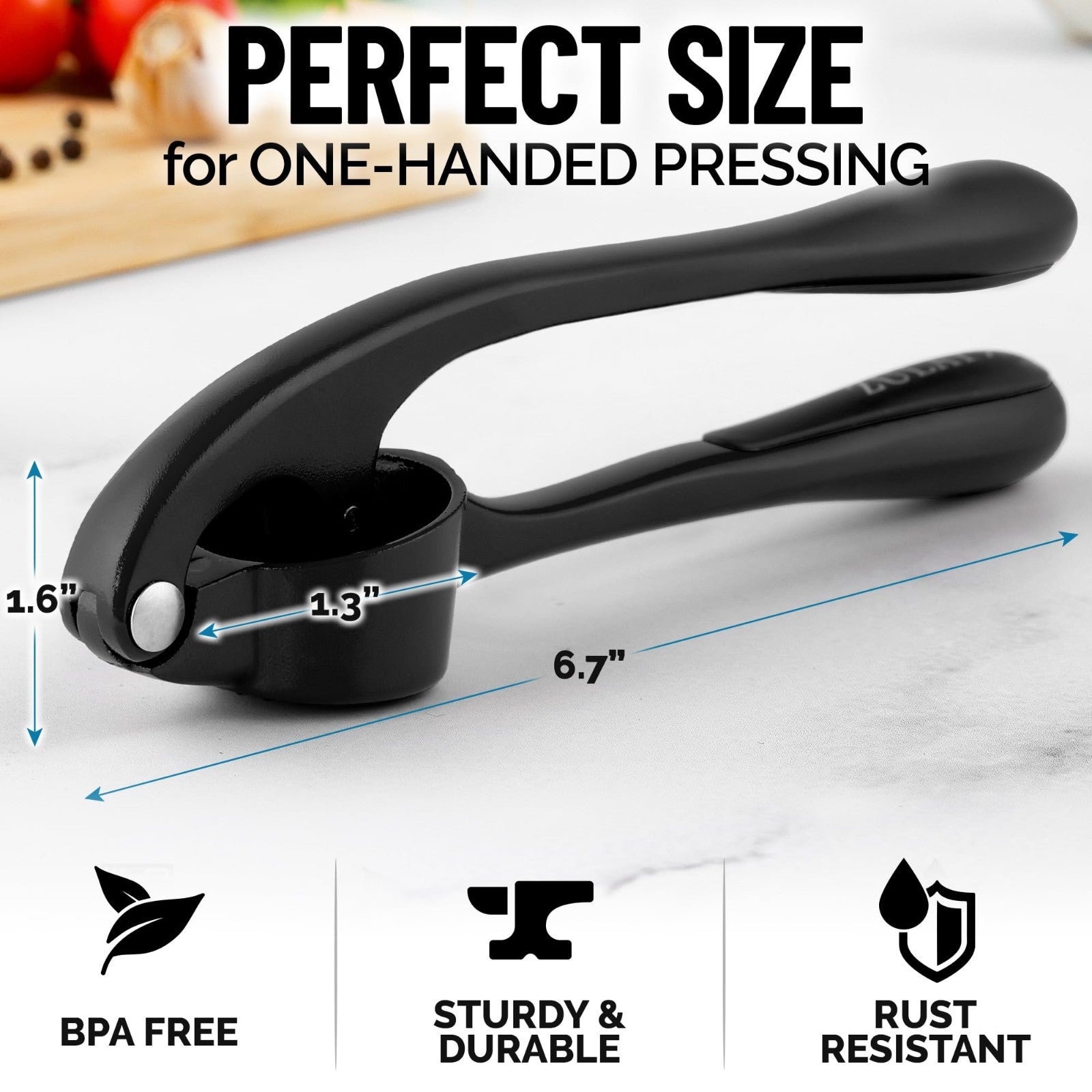 Premium Garlic Press Set   Rust Proof Mincer Tool with Ergonomic Handle & Peeler1