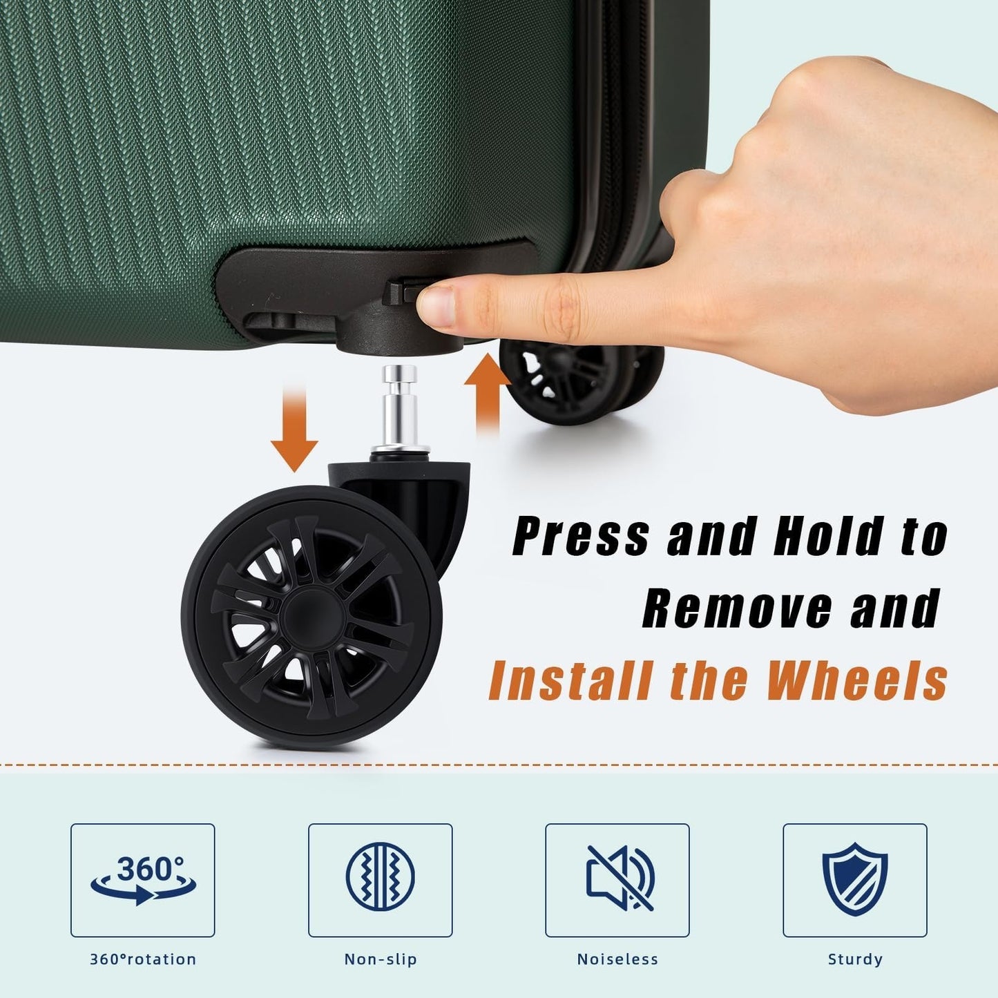 5-Piece Green Hardshell Luggage Set 20/24/28" - ABS Hard Case, Removable Wheels,3