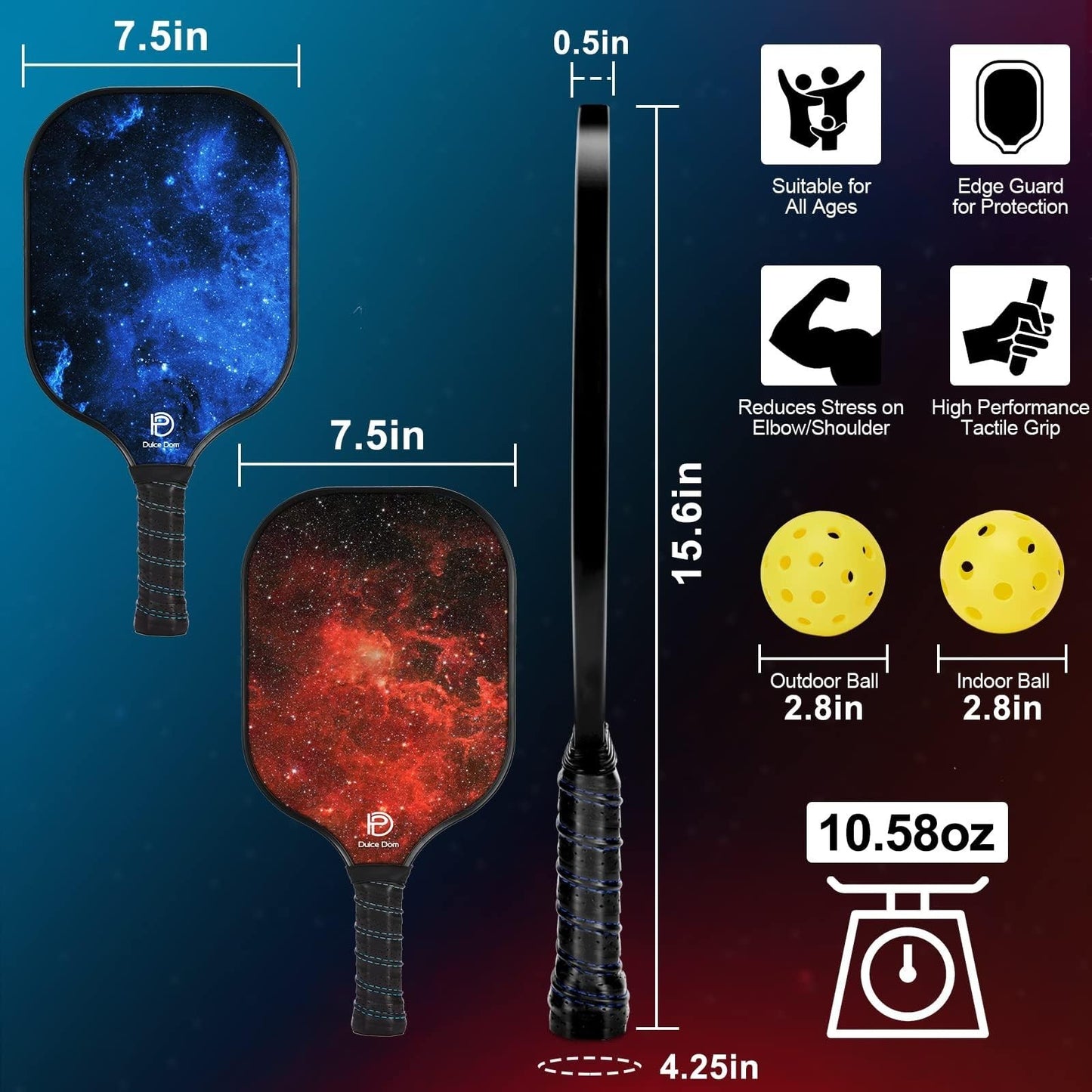 Pickleball Paddles Set of 2/4 - USAPA Approved, Fiberglass/Graphite Rackets, Car3