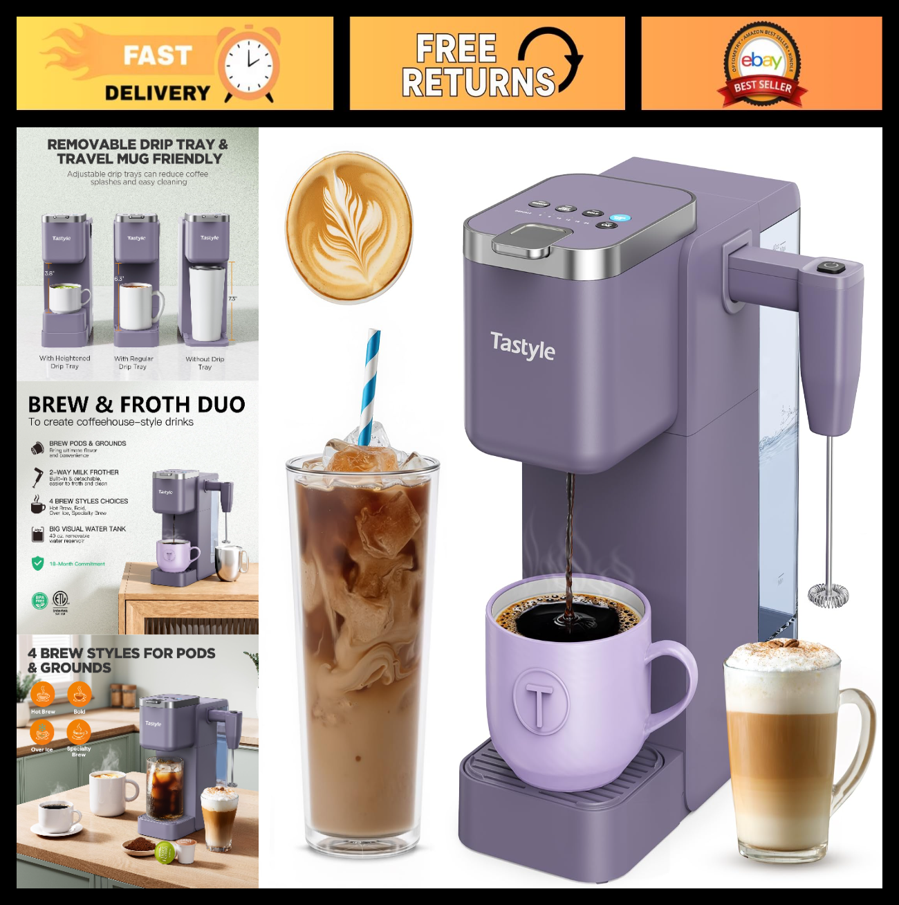 Single Serve Coffee Maker with Milk Frother, 40oz Tank, 6 Brew Sizes, BPA Free0