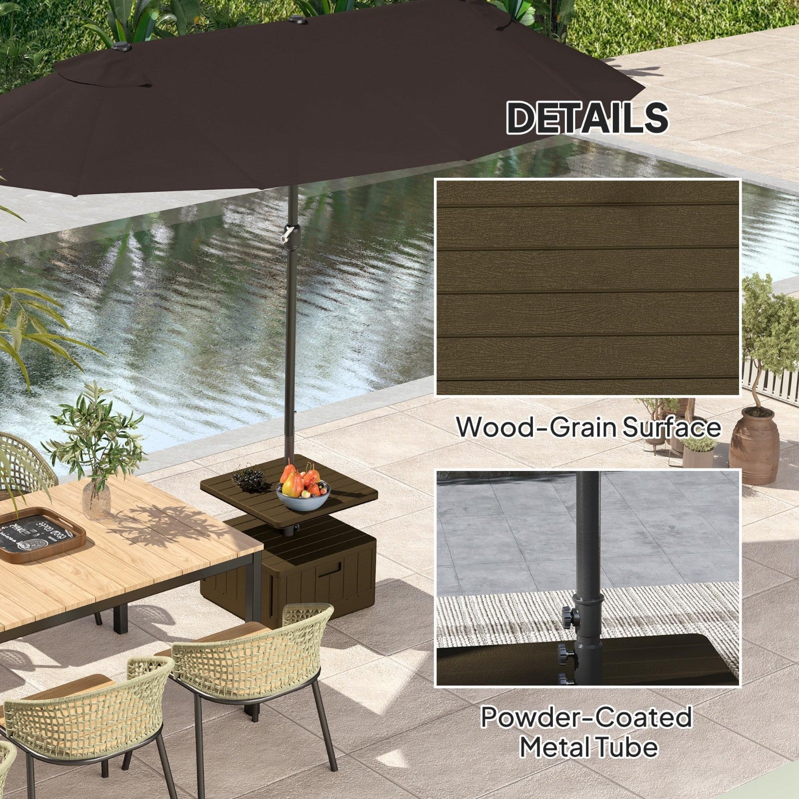3-in-1 Outdoor Umbrella Base with Table Tray, 175 lbs Heavy Duty Stand, Wheels,7