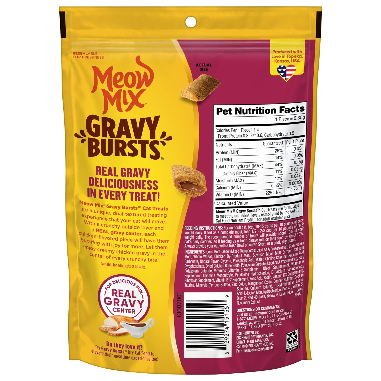 Chicken Flavored Cat Treats with Gravy Bursts, 6.3 Oz Bags   Pack of 5, Tasty Sn2